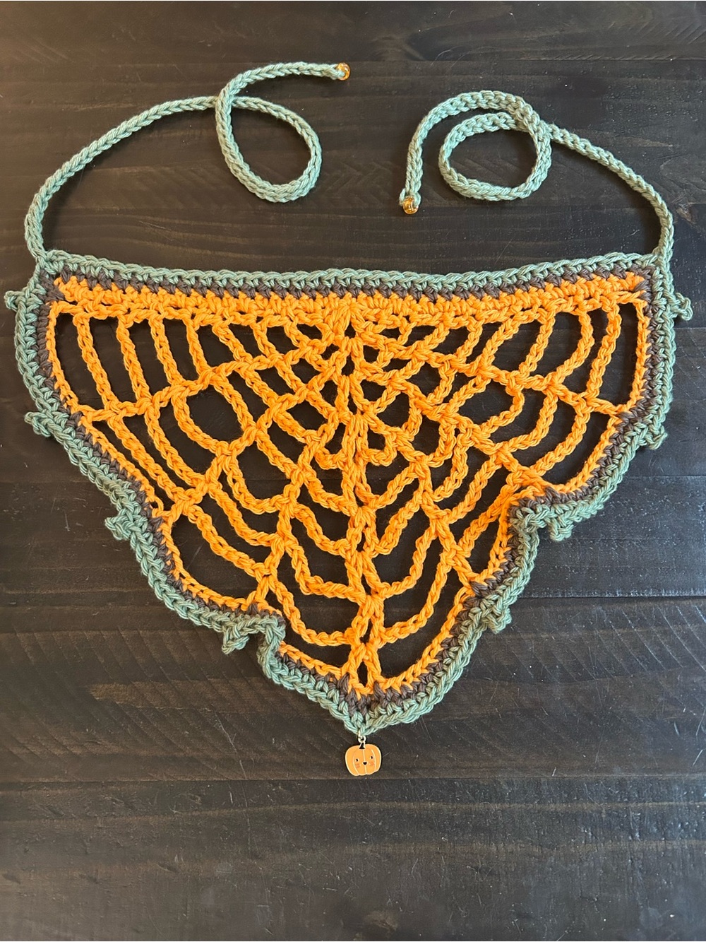Crochet bandana in Orange & Green Like New